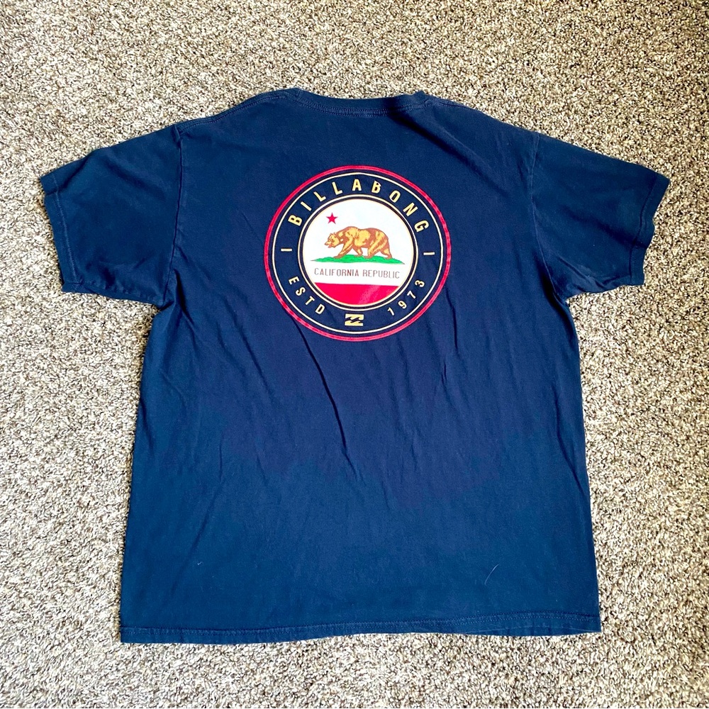 Men’s Large Billabong Tshirt California Bear Tee Shirt Surf Short Sleeve Blue